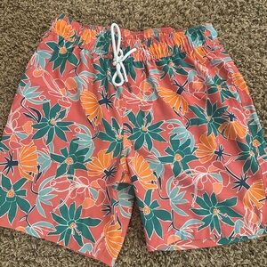 Goodfellow & Co Floral Swim Trunks - Coral and Teal